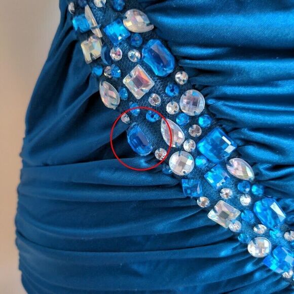 Vintage Y2K Mini Dress Strapless City Triangles Trashy Bejeweled Party Blue S - Picture 12 of 15